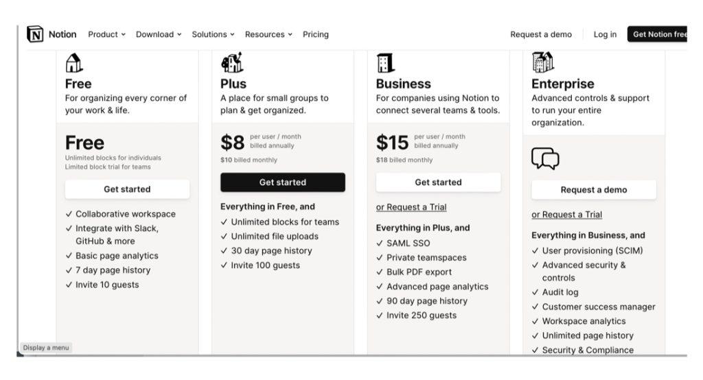 top of mind marketing pricing of notion 